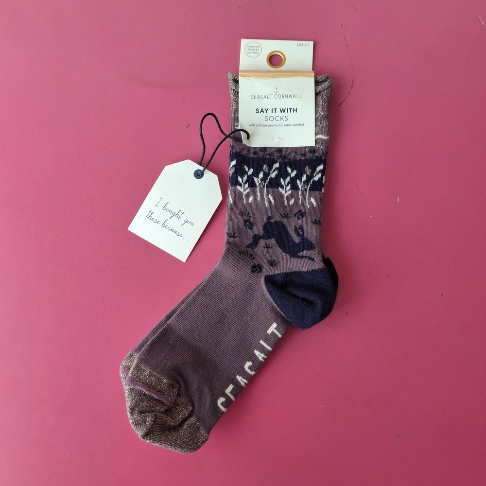 Seasalt Cornwall Womens Snowy Scenes Socks Wild Hare Fossil One Size NWT